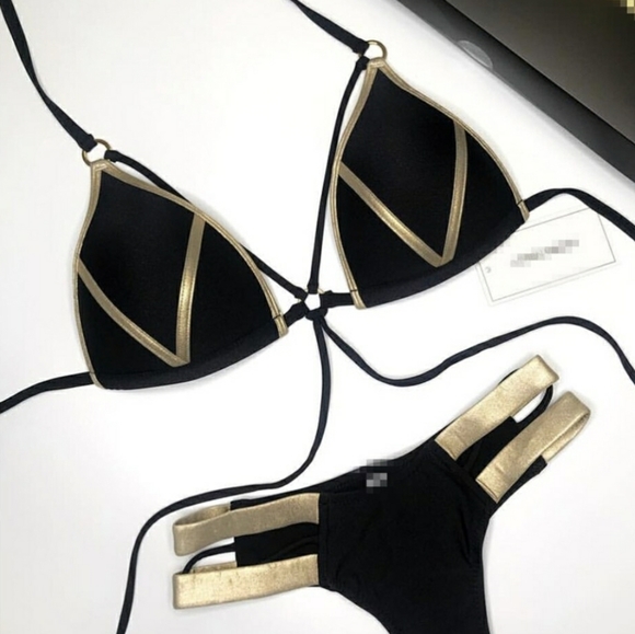 Metallic Strappy Bandage Push-Up Bikini - Picture 5 of 6